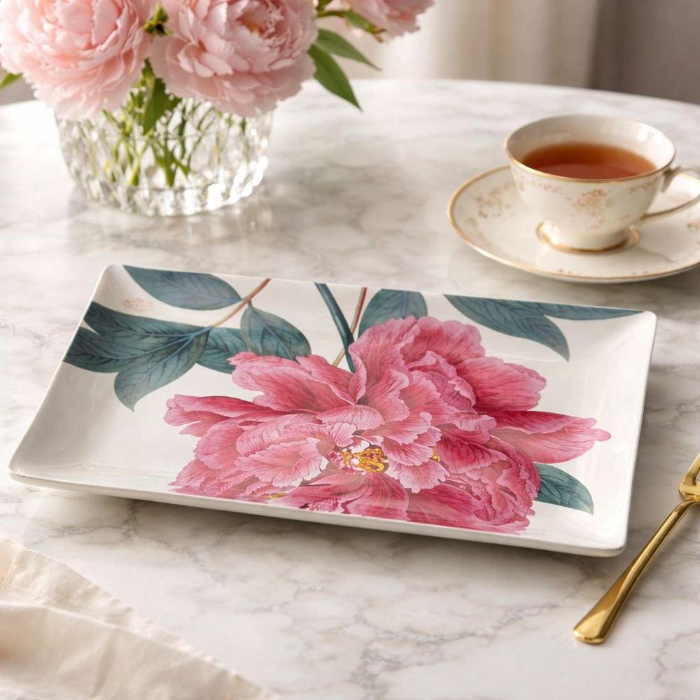 Rare Limited Edition Fringe Studio Peony Cottagecore Decorative Glass Tray